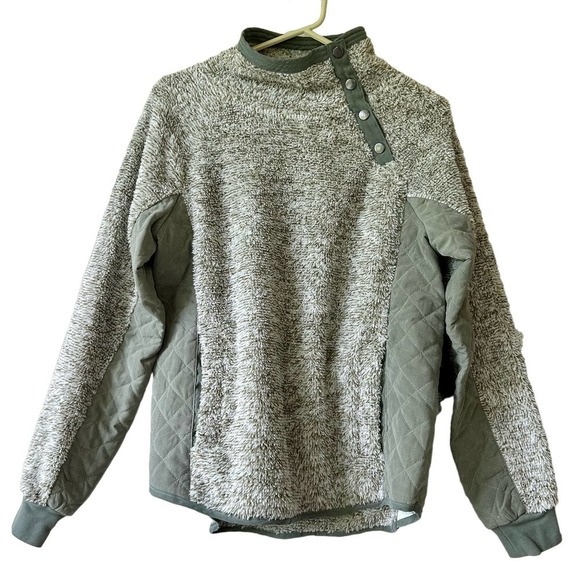 Hem & Thread Tops - Hem and thread mock snap neck sherpa quilted green sweat shirt Small​​​